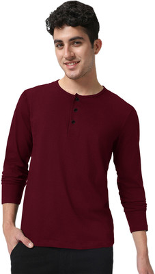 LazyChunks Solid Men Round Neck Maroon T-Shirt