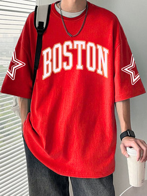 MEG Printed Men Round Neck Red T-Shirt