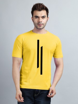 V DAS Printed Men Round Neck Yellow T-Shirt