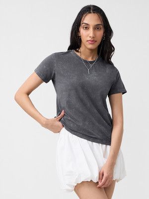The Souled Store Washed Women Round Neck Grey T-Shirt