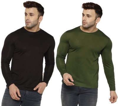 UDI n ADI Solid Men Round Neck Dark Green, Black T-Shirt