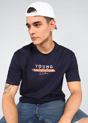 Spykar Printed Men Round Neck Blue T-Shirt