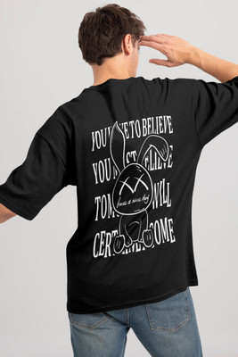 Trend Twist Typography Men Round Neck Black T-Shirt
