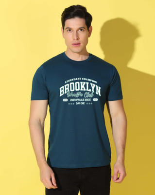WOOSTRO Printed Men Round Neck Dark Blue T-Shirt