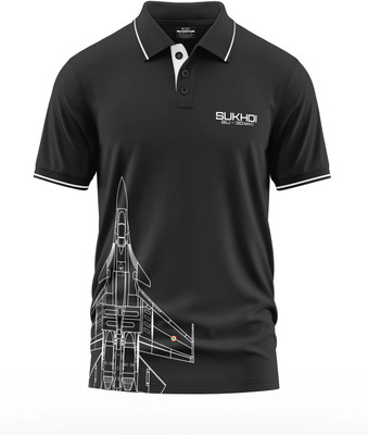 Warriorworld Printed Men Polo Neck Black T-Shirt