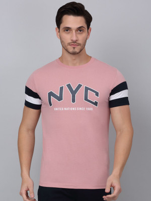CANTABIL Printed Men Round Neck Pink T-Shirt