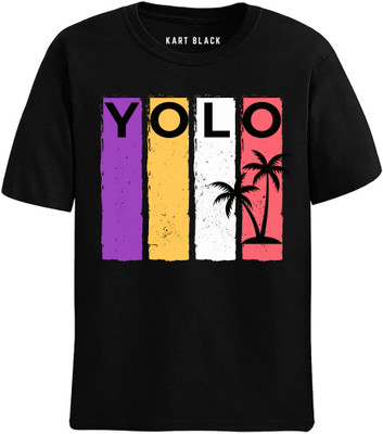 KART BLACK Self Design Men Round Neck Black T-Shirt