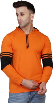 HIGHLANCE Colorblock Men Hooded Neck Black, Orange T-Shirt