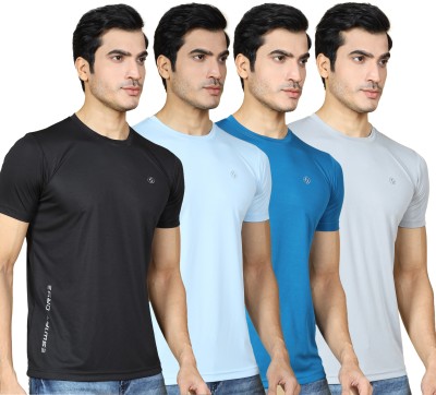 SUPERSQUAD Solid Men Round Neck Black, Dark Blue, Grey, Light Blue T-Shirt