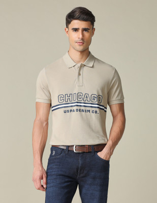 U.S. Polo Assn. Denim Co. Printed Men Polo Neck Beige T-Shirt