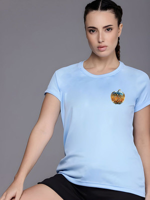 SZN Graphic Print Women Round Neck Light Blue T-Shirt