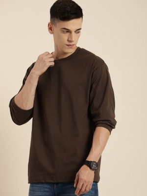 PP TRENDS Solid Men Round Neck Brown T-Shirt