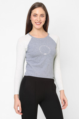 Laasa Sports Printed Women Round Neck Grey T-Shirt