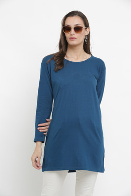 The Daspr Nation Solid Women Round Neck Blue T-Shirt