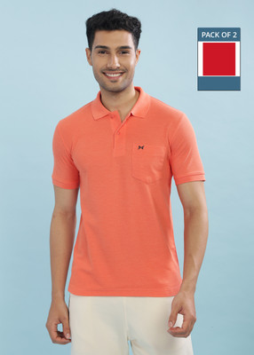 Force NXT Solid Men Polo Neck Orange, Red T-Shirt