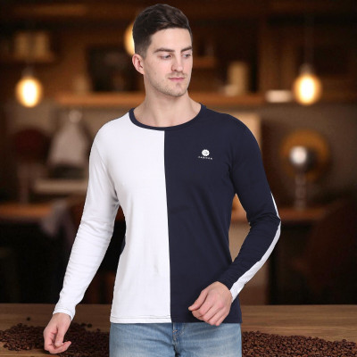 FARICON Solid, Colorblock Men Round Neck White, Blue T-Shirt