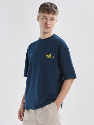 NOBERO Graphic Print Men Round Neck Dark Blue T-Shirt