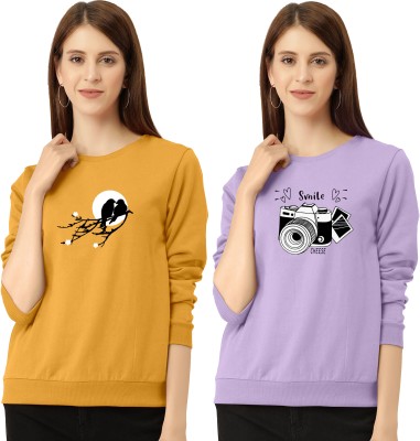 ZentWorld Printed Women Round Neck Yellow, Purple T-Shirt