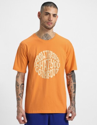 Veirdo Printed, Typography Men Round Neck Orange T-Shirt