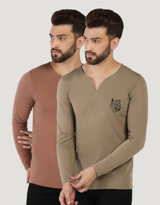 INKKR Solid Men V Neck Multicolor T-Shirt
