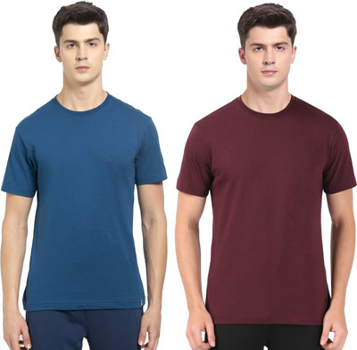 JOCKEY Solid Men Round Neck Blue, Maroon T-Shirt