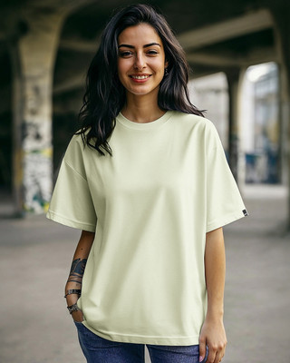 BEWAKOOF Solid Women Round Neck Beige T-Shirt