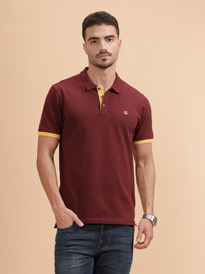 WROGN Solid Men Polo Neck Maroon T-Shirt
