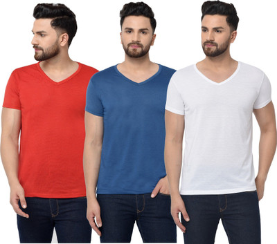 JB Jangoboy Solid Men V Neck Multicolor T-Shirt