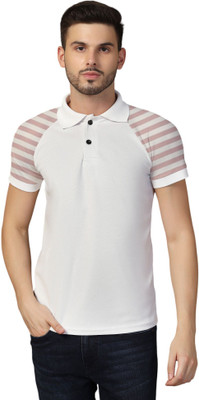 Girdhar Striped Men Polo Neck Pink T-Shirt