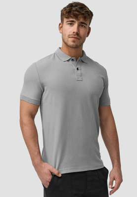 RIDHUDEE Solid Men Polo Neck Grey T-Shirt