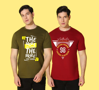 WOOSTRO Typography Men Round Neck Green, Red T-Shirt