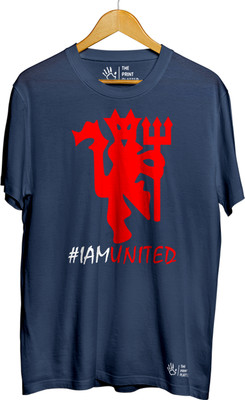 THE PRINT PLATTER Graphic Print Men Round Neck Navy Blue T-Shirt