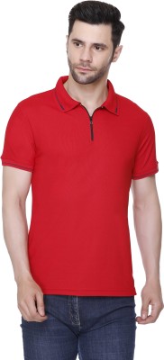 Colors & Blends Solid Men Zip Neck Red T-Shirt