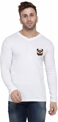 GEUM Solid Men V Neck White T-Shirt