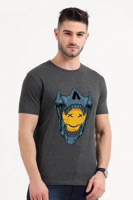 SM Choice Graphic Print Men Round Neck Grey T-Shirt