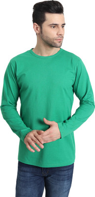 MenFox Solid Men Round Neck Green T-Shirt