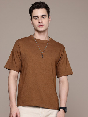 METRONAUT Solid Men Round Neck Brown T-Shirt