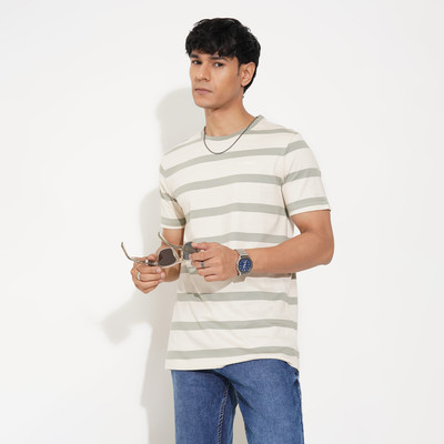 SF Jeans by Pantaloons Striped Men Round Neck Multicolor T-Shirt