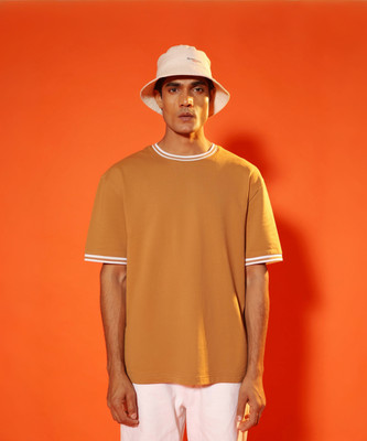 SUBTRACT Solid Men Round Neck Brown T-Shirt