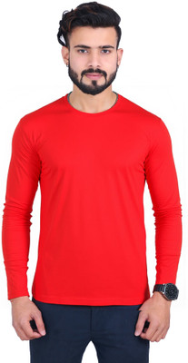 Ecolove Solid Men Round Neck Red T-Shirt