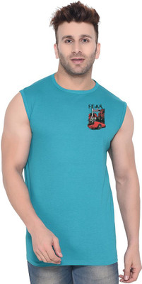 Lawful Casual Graphic Print Men Round Neck Light Blue T-Shirt