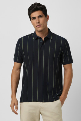 VAN HEUSEN Striped Men Polo Neck Blue T-Shirt