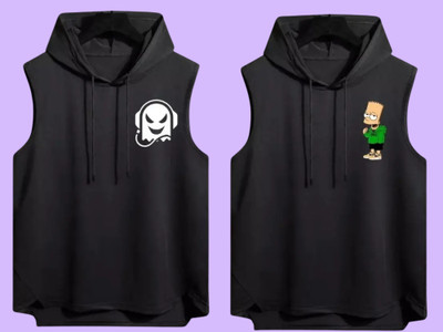 Zxomillo Printed Men Hooded Neck Black T-Shirt