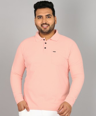 INKKR Solid Men Polo Neck Pink T-Shirt