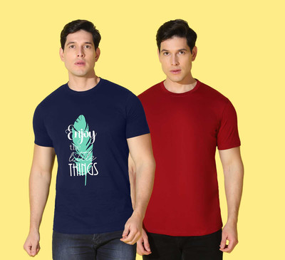 WOOSTRO Printed, Solid Men Round Neck Multicolor T-Shirt