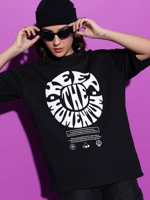 Tokyo Talkies Printed Women Round Neck Black T-Shirt