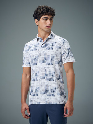 TECHNOSPORT Printed Men Polo Neck White, Blue T-Shirt