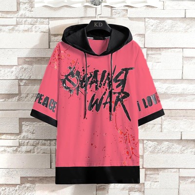 Conway Printed, Typography Men Hooded Neck Pink T-Shirt