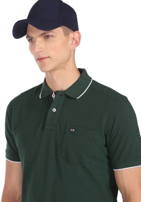 ARROW Solid Men Polo Neck Green T-Shirt