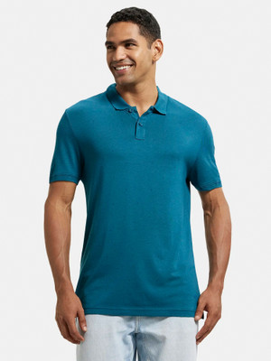 JOCKEY Printed Men Polo Neck Blue T-Shirt